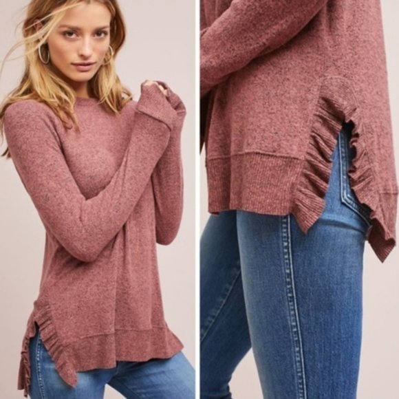 Anthropologie Sweaters - Anthropologie Postmark Soft Cozy Ruffle Hem Top